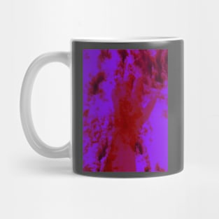 Digital collage and special processing. Psychedelic. Hand reaching on top of some bizarre surface. Dim, blue, pink. So beautiful. Mug